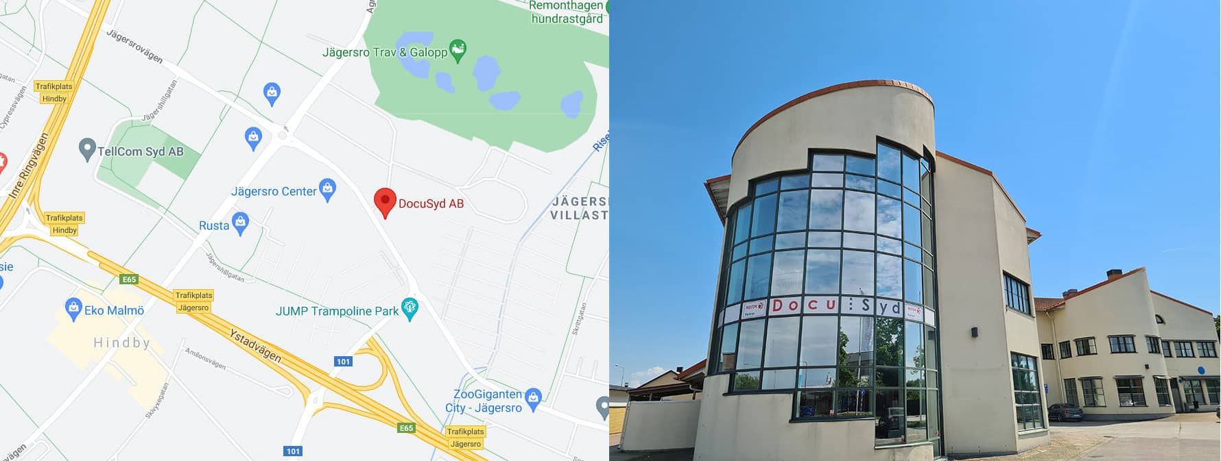 Karta till DocuSys och bild på huset.